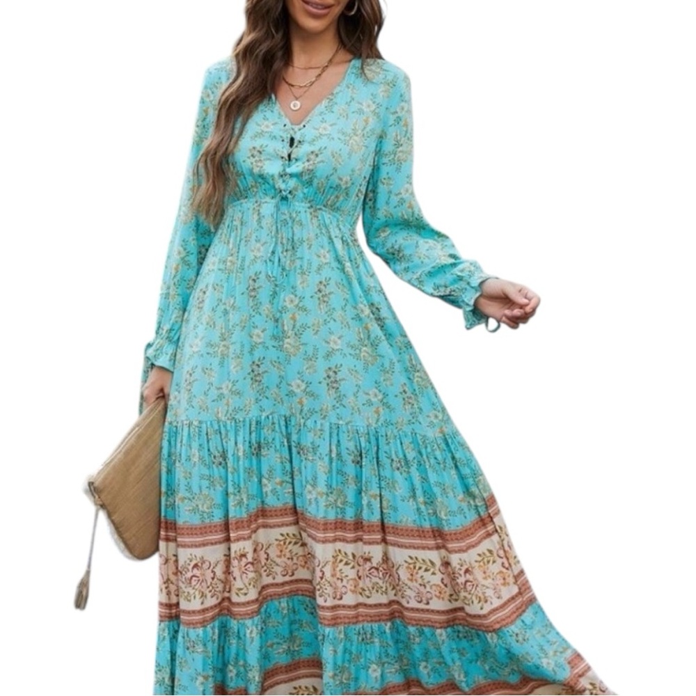 SHEIN Floral Long Sleeve Maxi Dress Size L Like New EUC